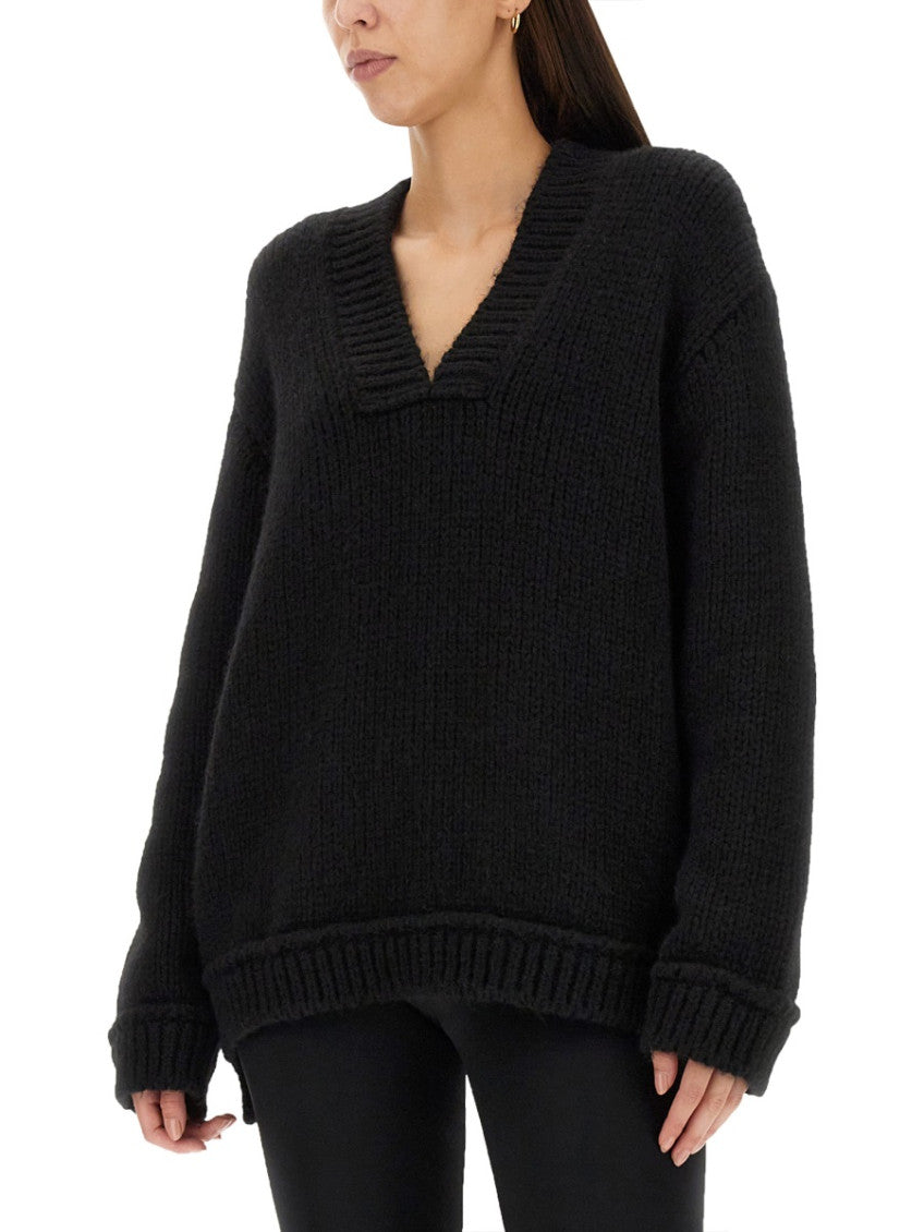 Black Knitted V Neck Sweater 4