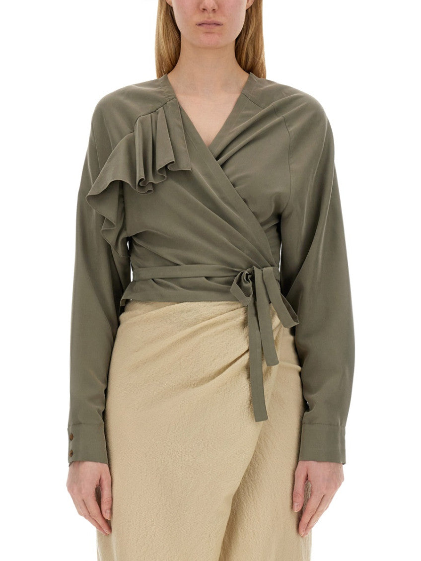 Green Solid V Neck Top 1