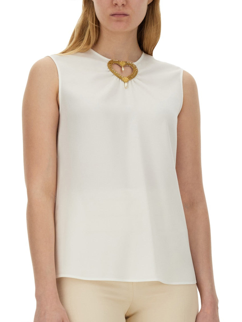 White Embellished Round Neck Top 3