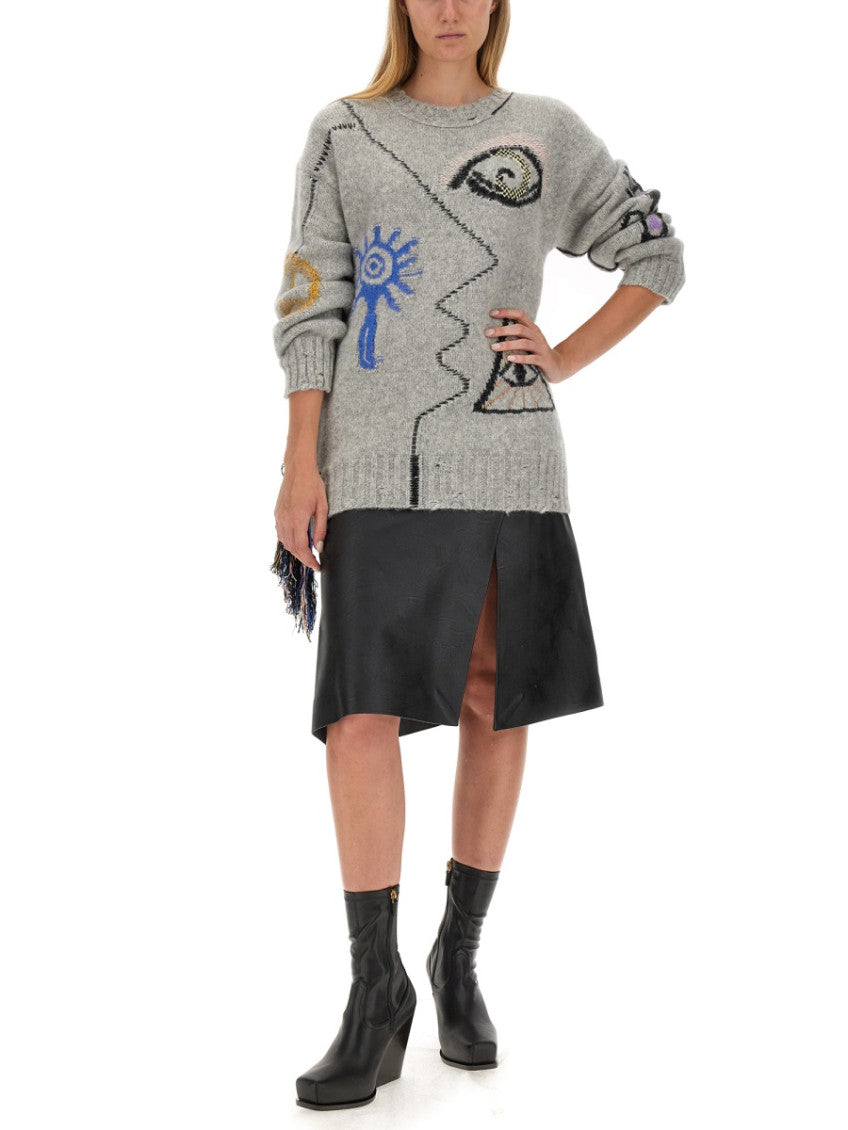 Grey Graphic Crew Neck Sweater 2