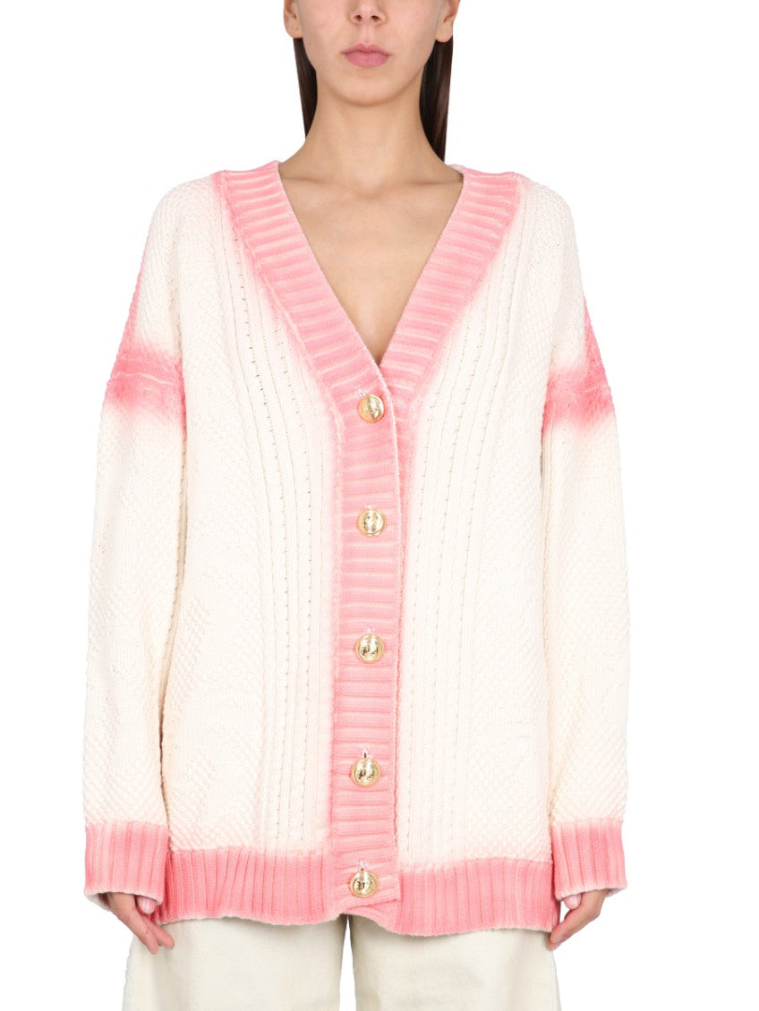 White Color Block V Neck Cardigan 1