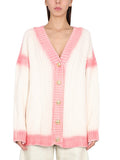 White Color Block V Neck Cardigan 1