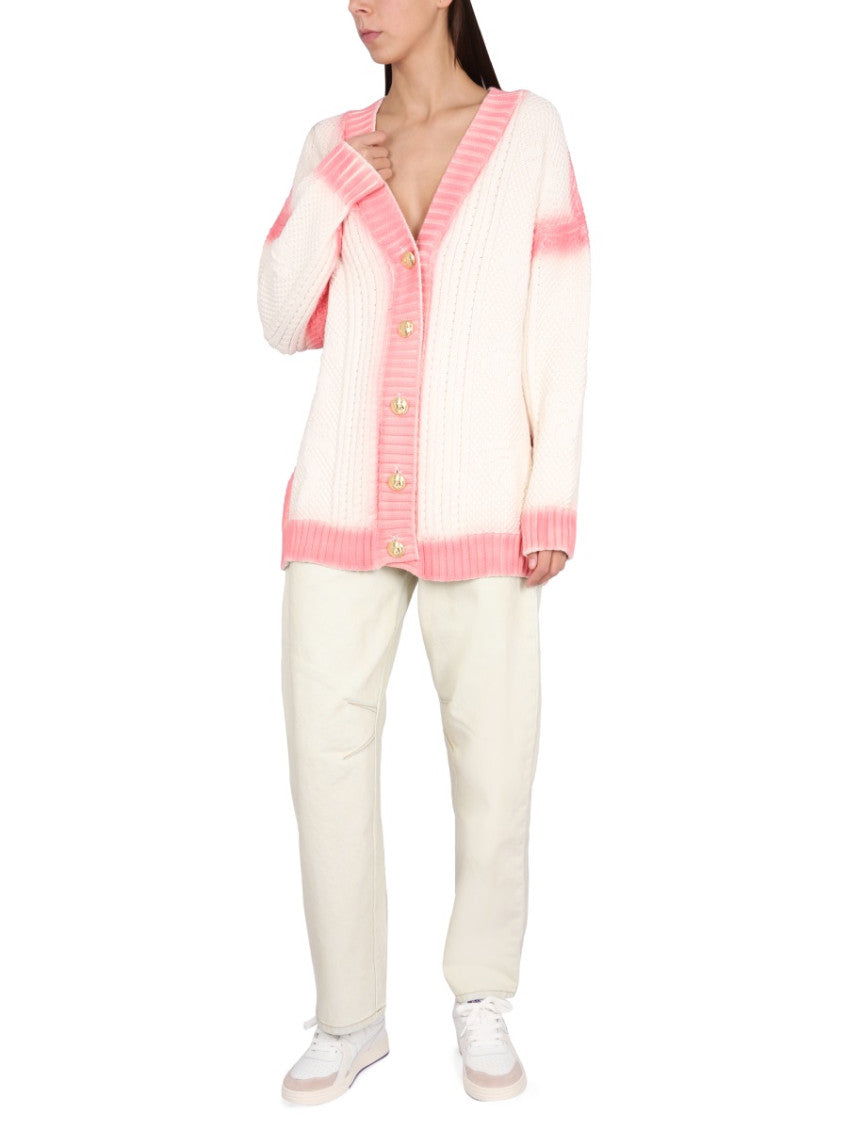 White Color Block V Neck Cardigan 2