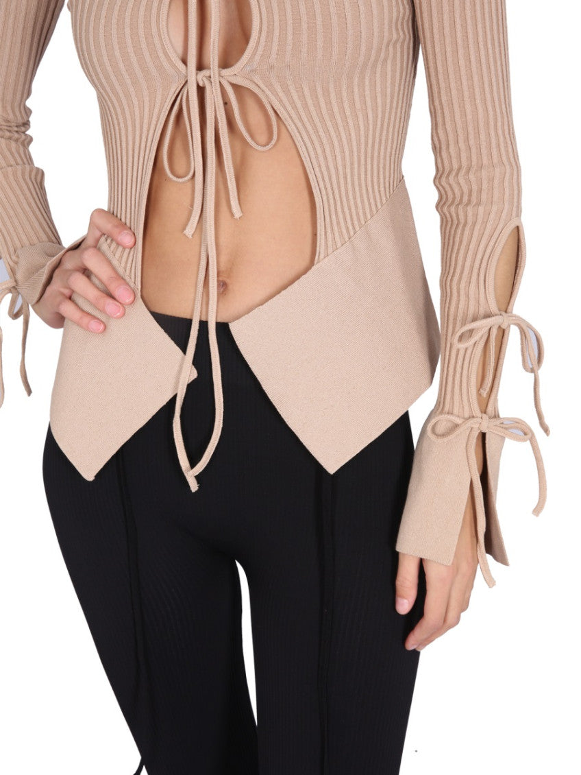 Light Brown Knitted Round Neck Sweater 4