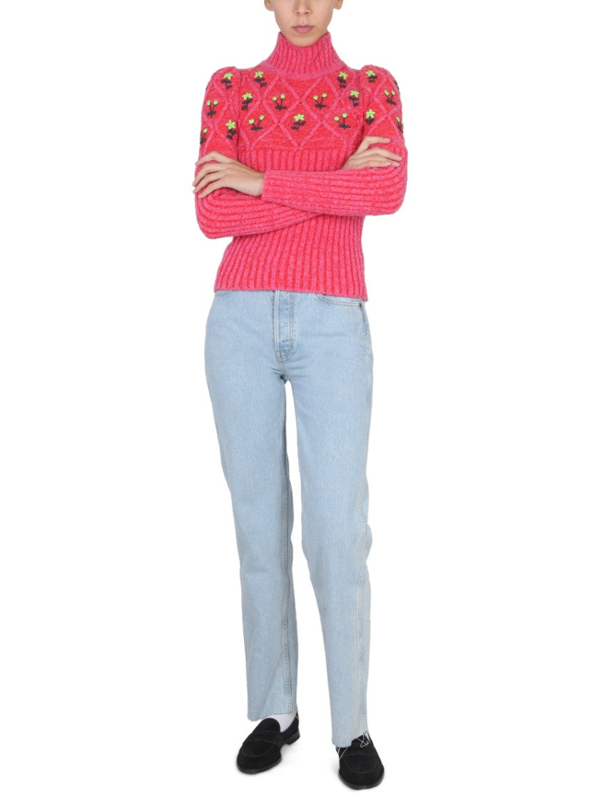 Red Embroidered Turtle Neck Sweater 2