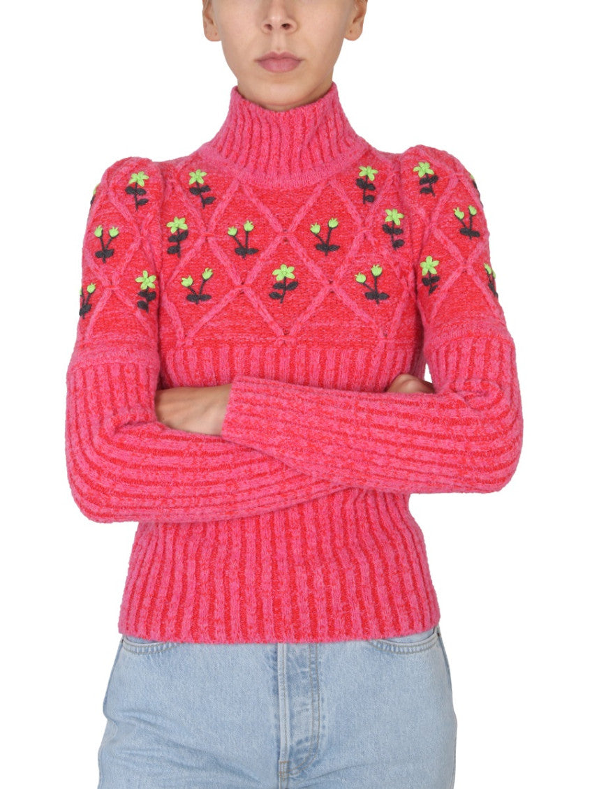 Red Embroidered Turtle Neck Sweater 4