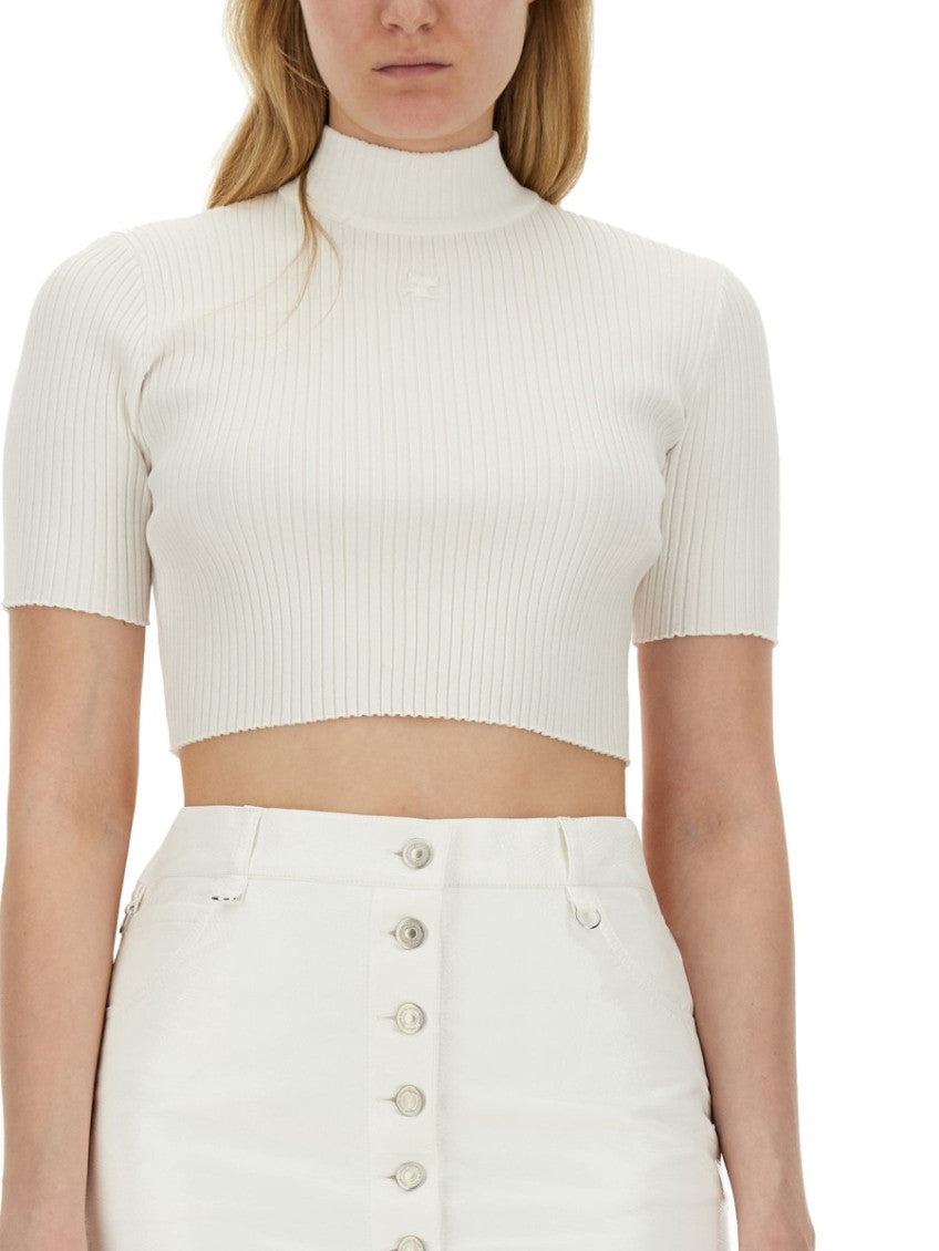 White Solid Mock Collar Top 3