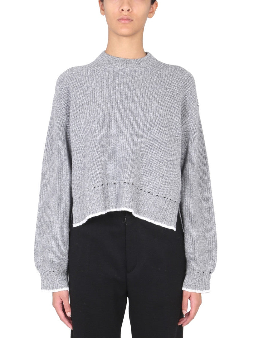 Grey Knitted Mock Collar Sweater 1