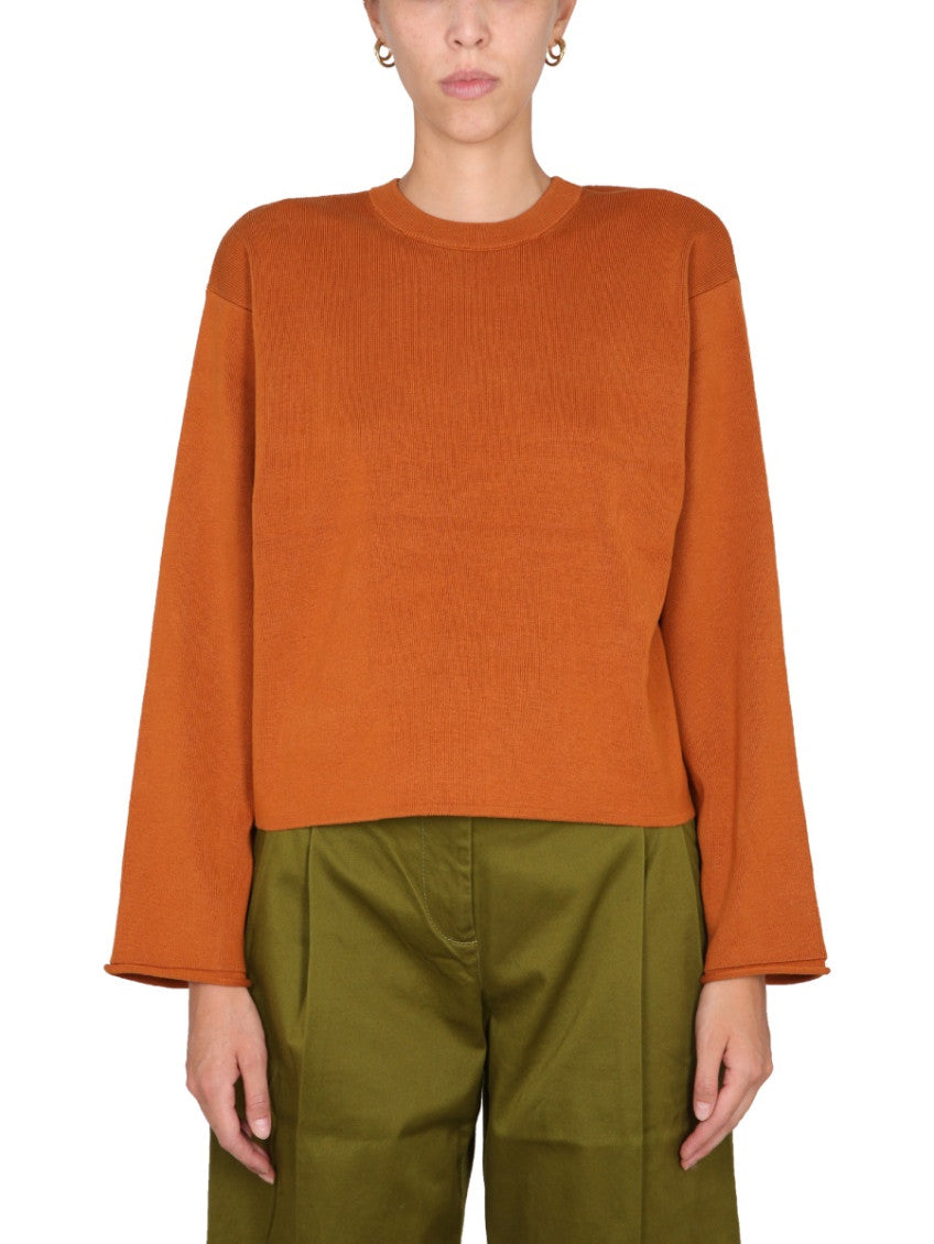 Orange Solid Crew Neck Sweater 1