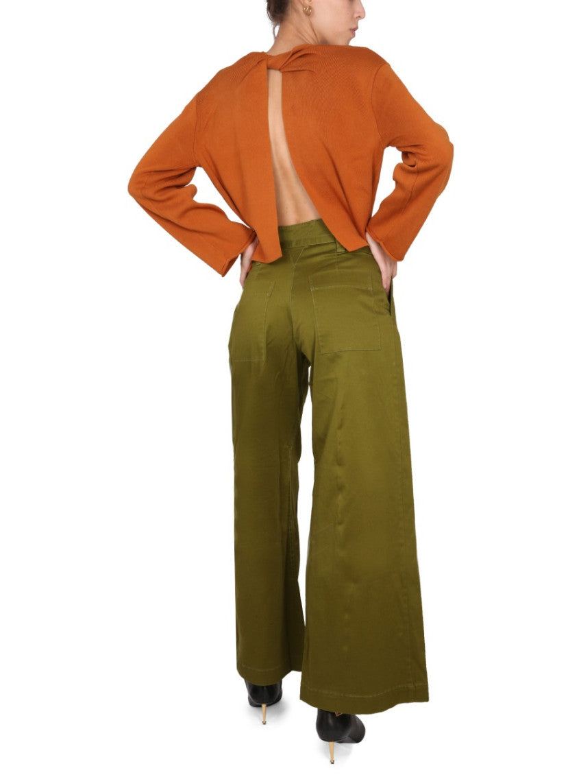 Orange Solid Crew Neck Sweater 2