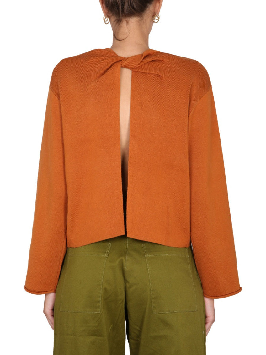 Orange Solid Crew Neck Sweater 3