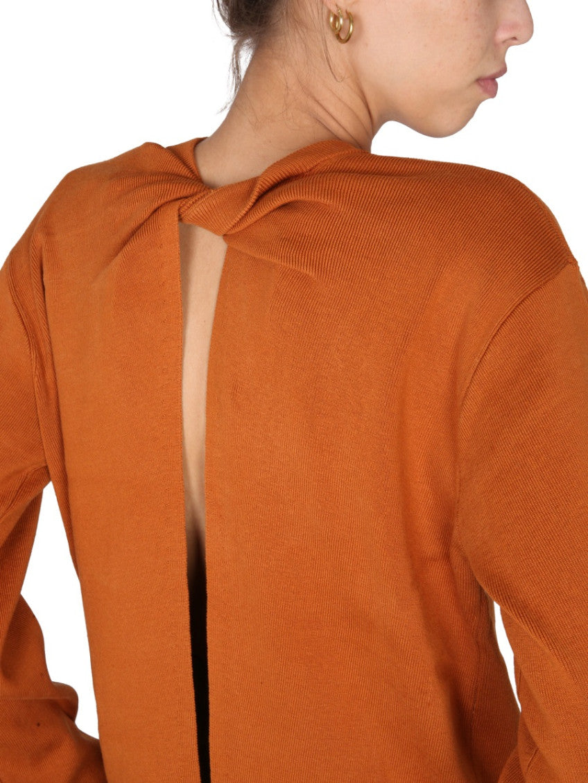 Orange Solid Crew Neck Sweater 4
