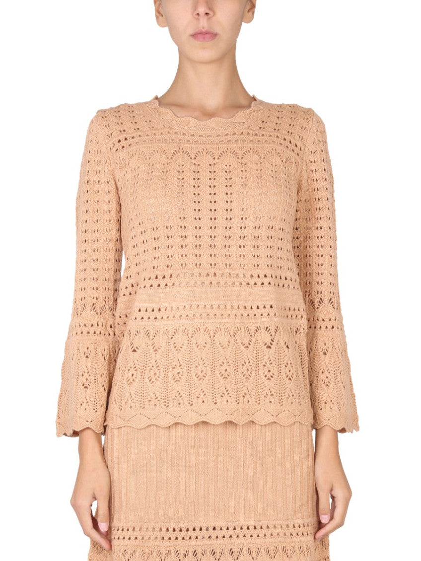 Beige Knitted Round Neck Sweater 1