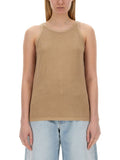 Beige Solid Round Neck Top 1