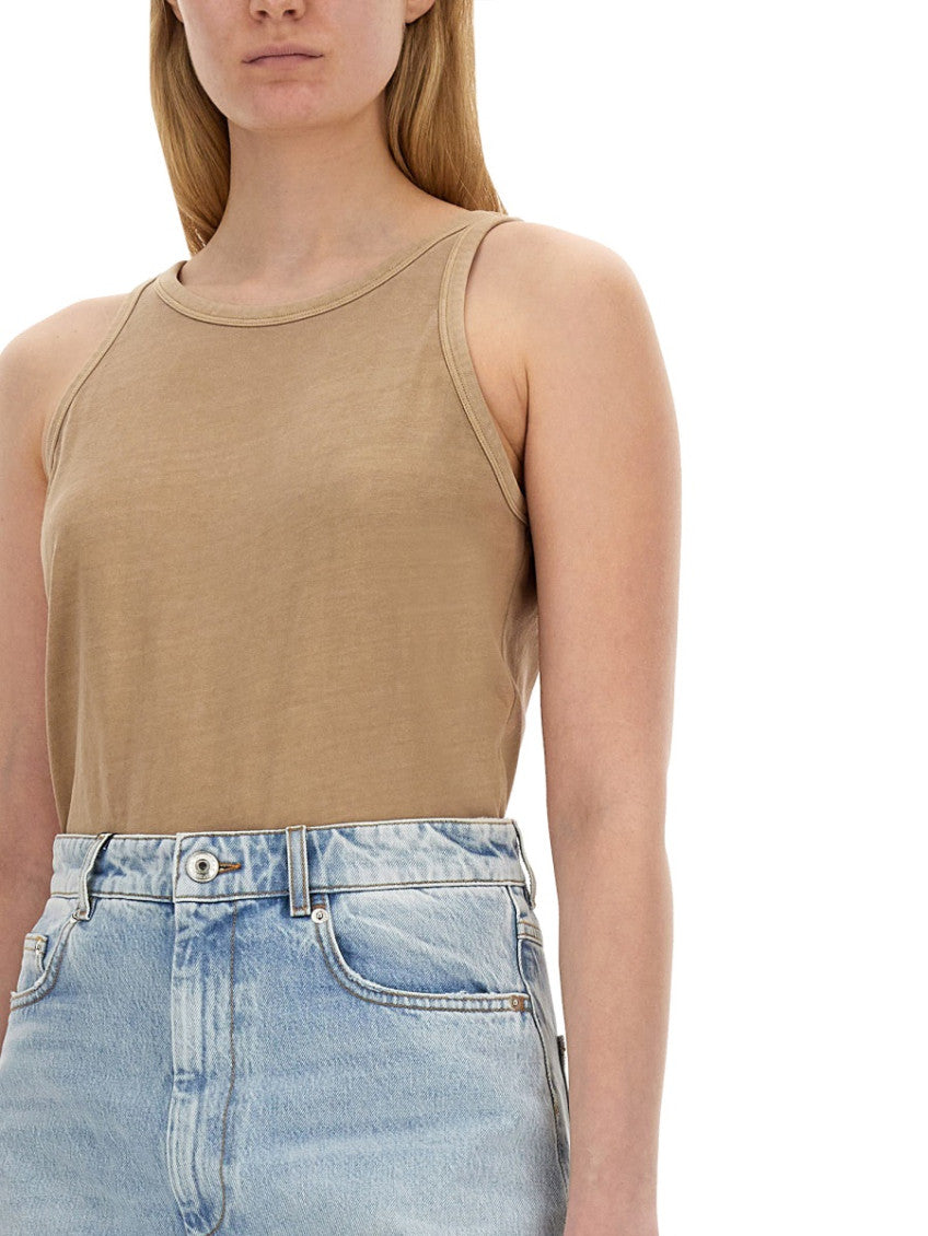 Beige Solid Round Neck Top 3