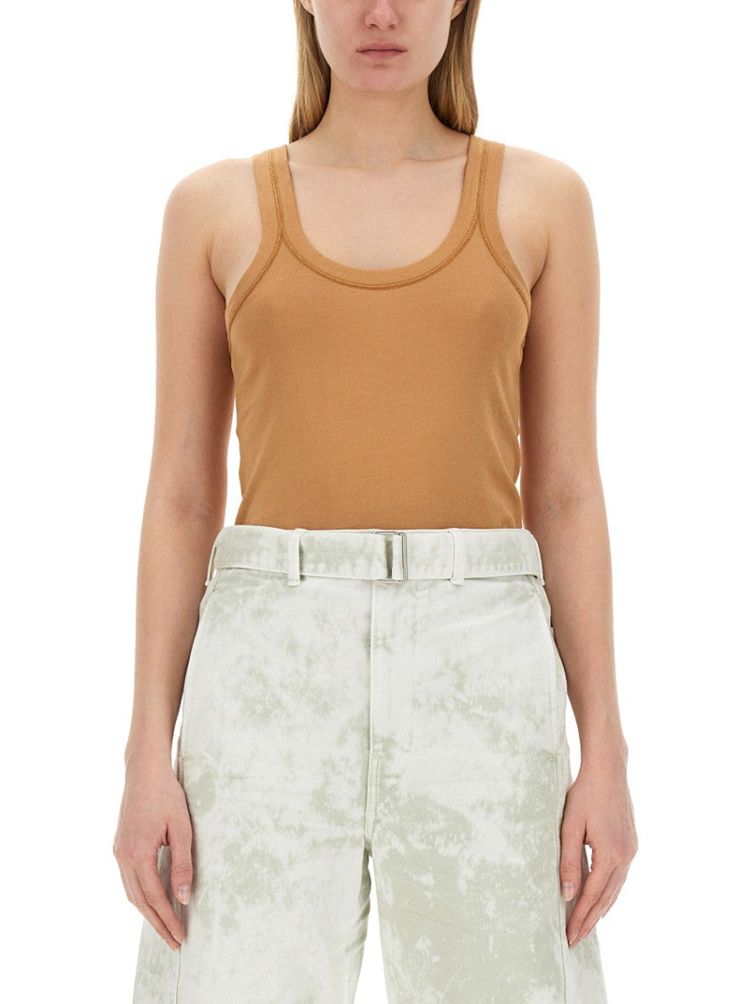 Beige Solid Scoop Neck Top 1