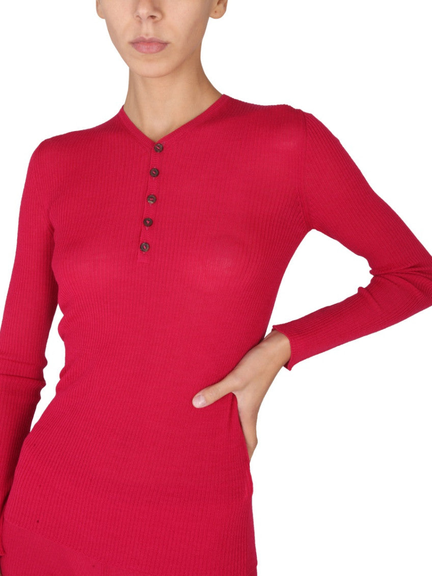 Red Knitted V Neck Sweater 4
