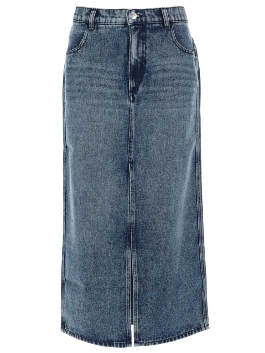 Blue Solid Midi Skirt 1