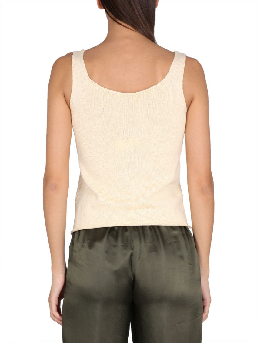 Beige Solid Scoop Neck Top 2