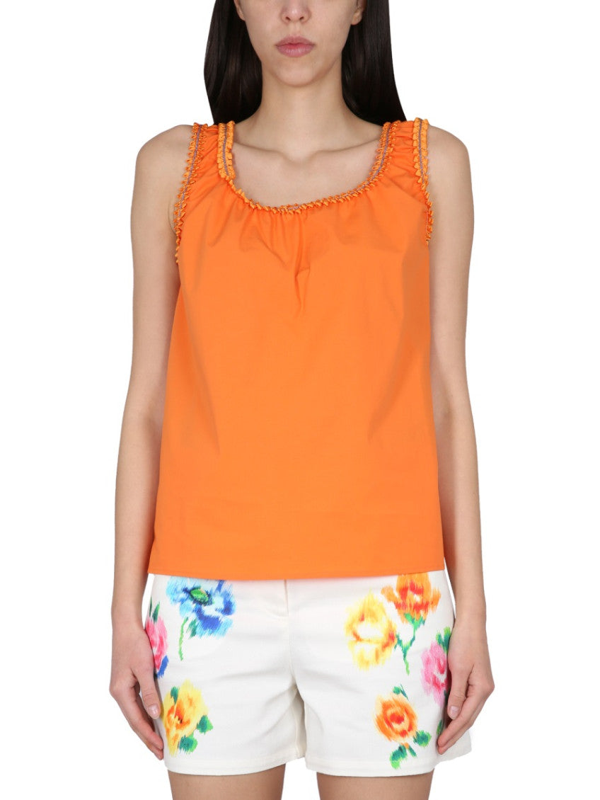 Orange Solid Scoop Neck Top 1