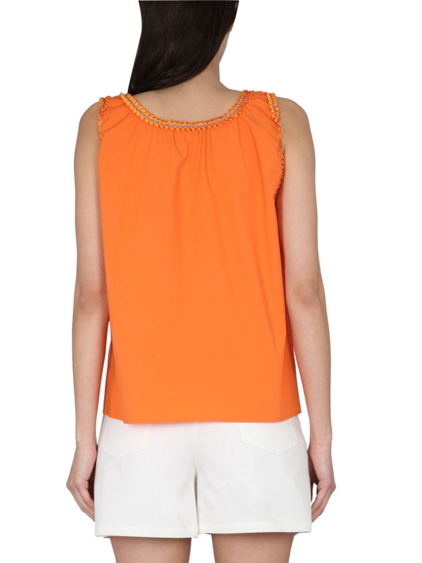 Orange Solid Scoop Neck Top 2