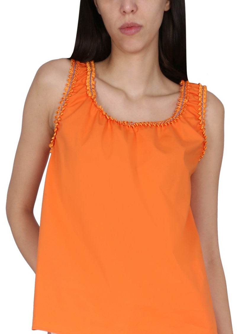 Orange Solid Scoop Neck Top 3