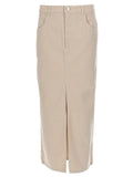 Beige Solid Maxi Skirt 1