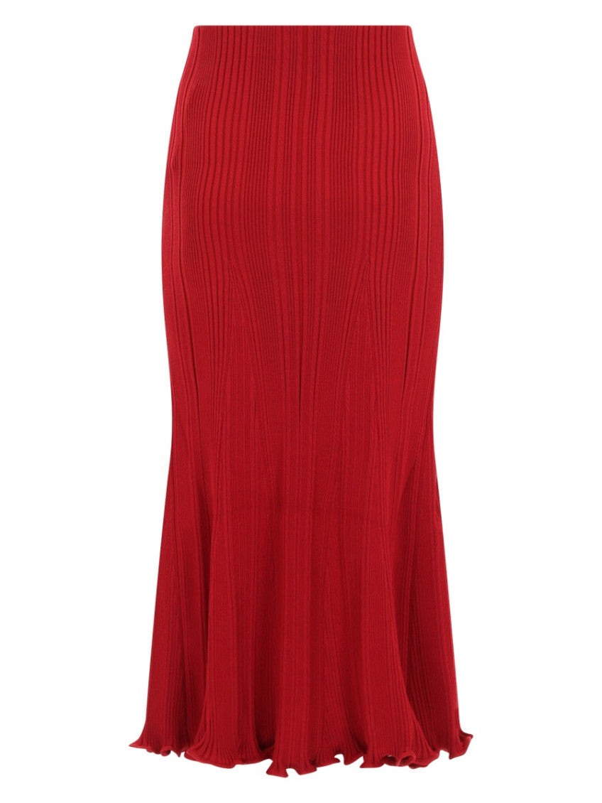 Red Pleated Midi Skirt 2