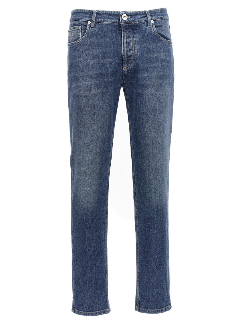 Blue Logo embroidery stretch jeans 1