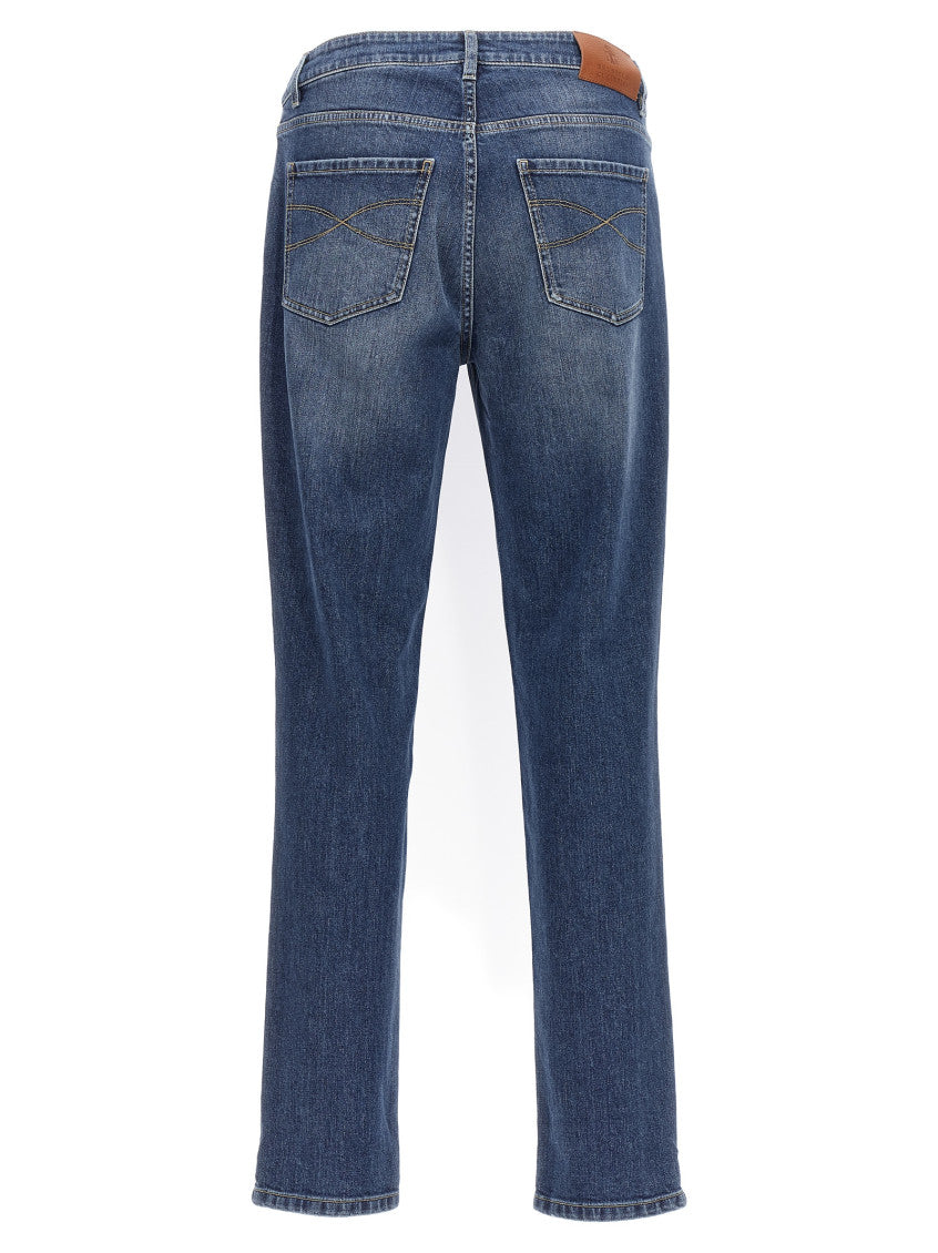 Blue Logo embroidery stretch jeans 2