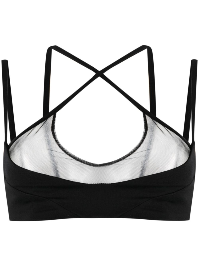 Black Mesh-panel Criss-cross Bralette Top 1