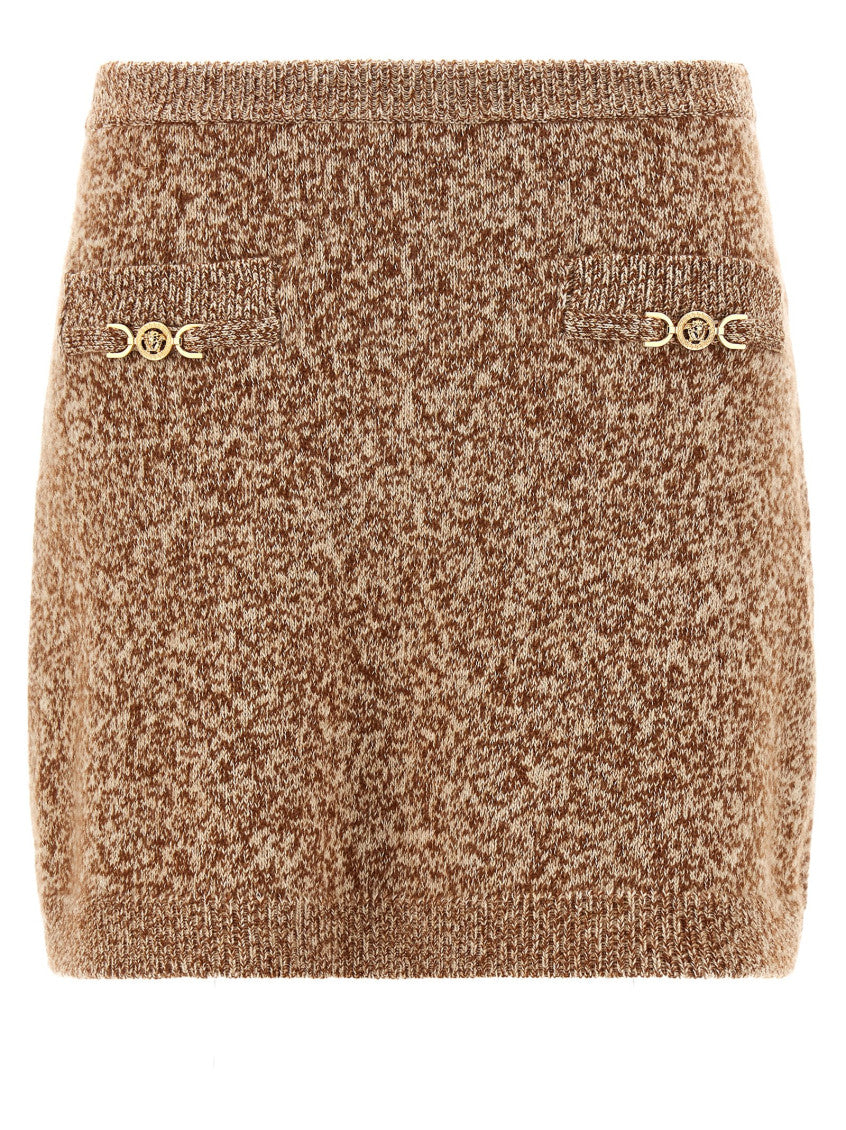 Beige Two-tone Virgin Wool Blend Mini Skirt 1