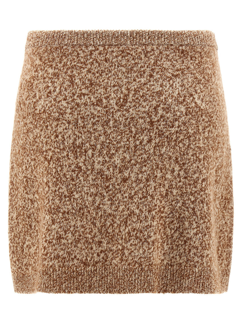 Beige Two-tone Virgin Wool Blend Mini Skirt 2