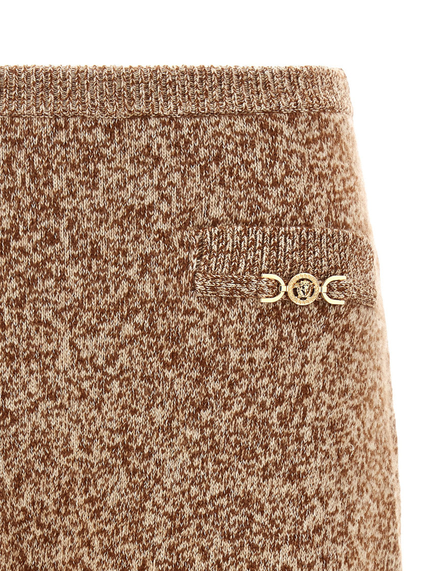 Beige Two-tone Virgin Wool Blend Mini Skirt 3