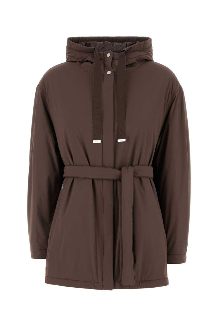 Brown Hooded Belted Jacket 1