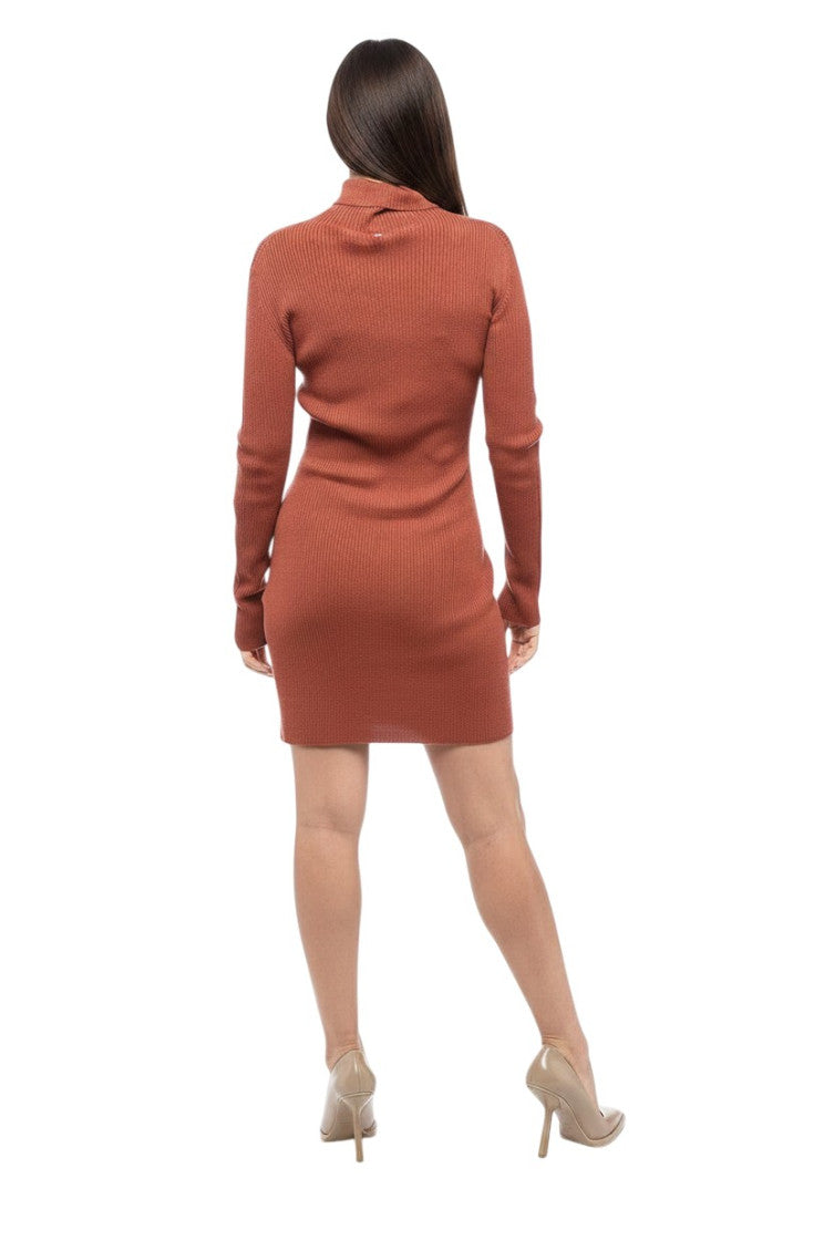 Orange Knitted Turtle Neck Mini Dress 2