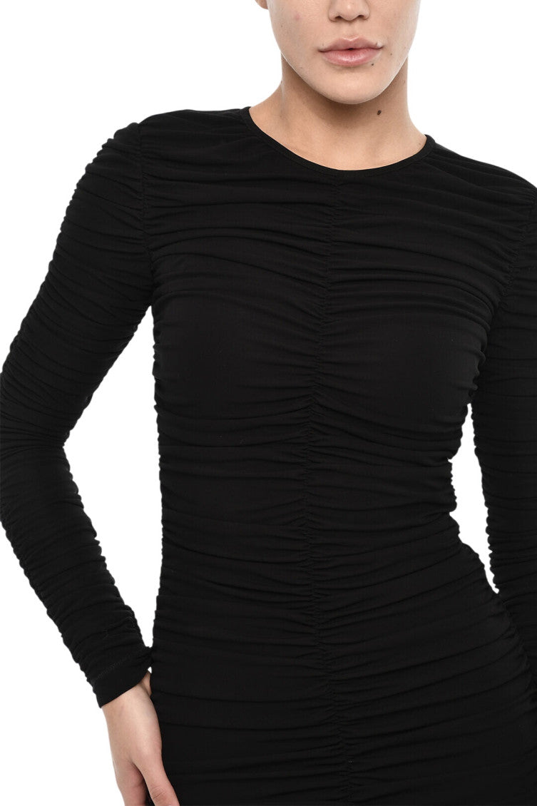Black Pleated Round Neck Dress 3