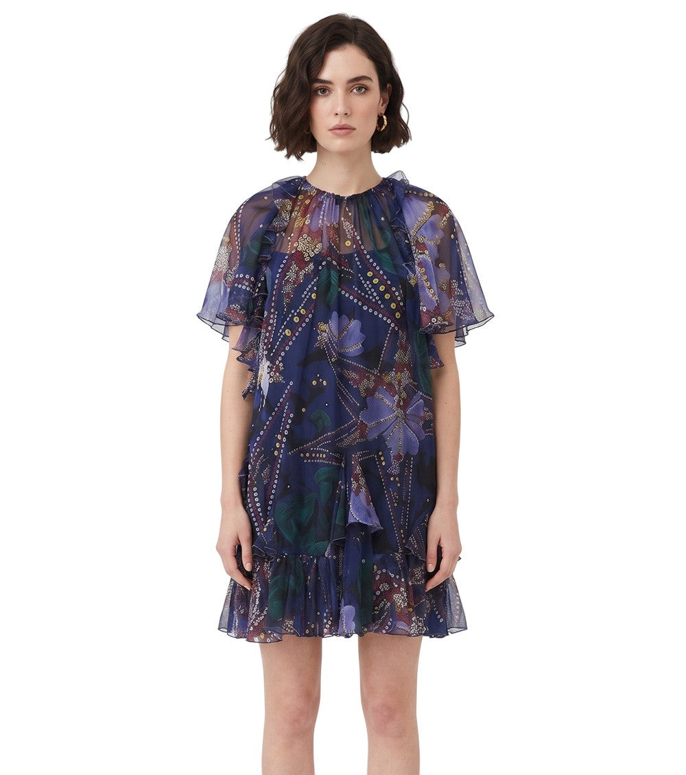 Purple Floral Round Neck Mini Dress 1