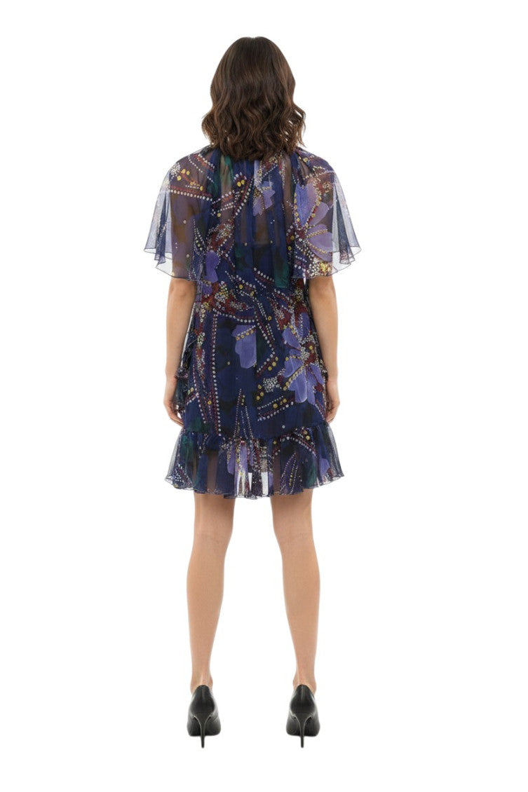 Purple Floral Round Neck Mini Dress 2