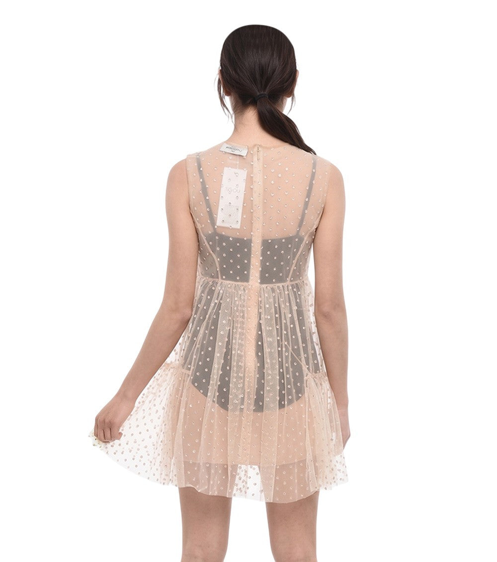 Beige Polka Dot Round Neck Dress 2