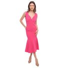 Pink Solid V Neck Midi Dress 1