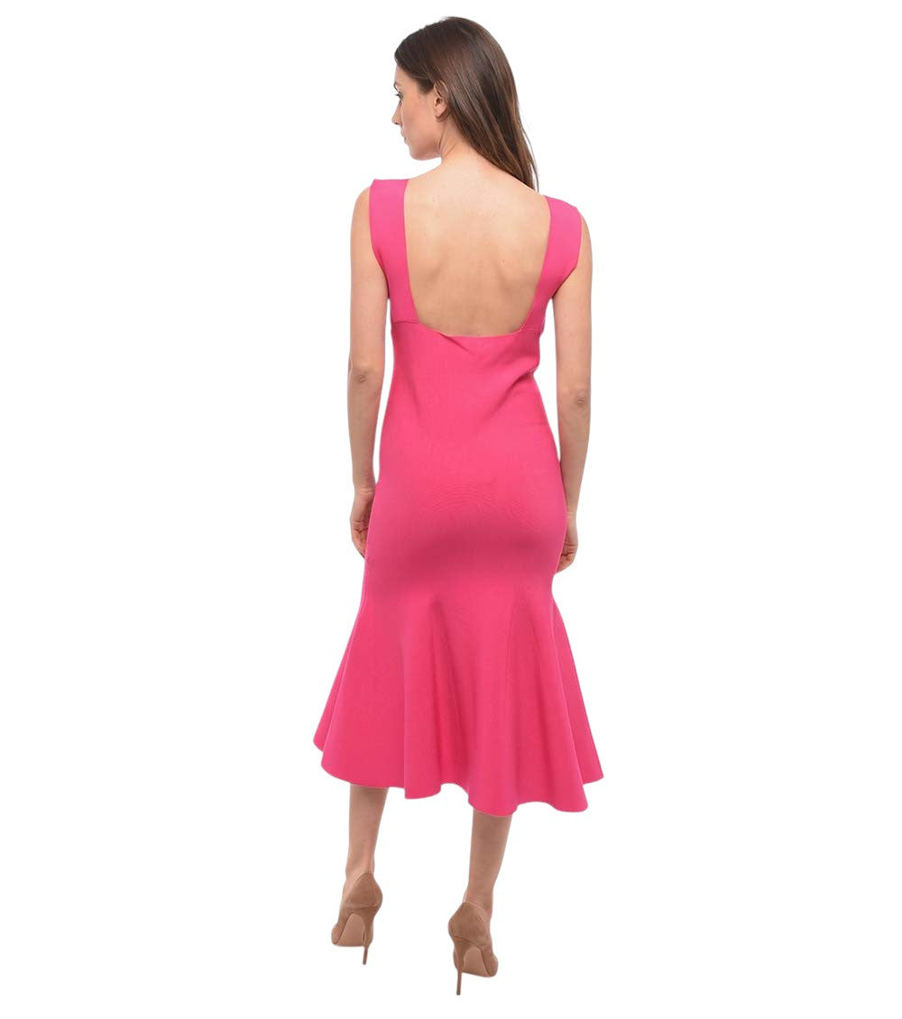 Pink Solid V Neck Midi Dress 2