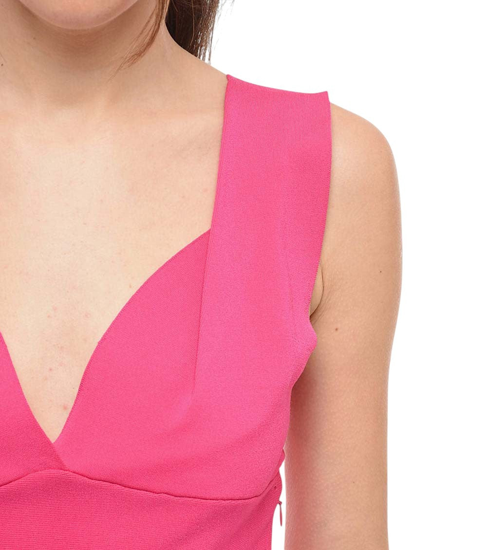 Pink Solid V Neck Midi Dress 3