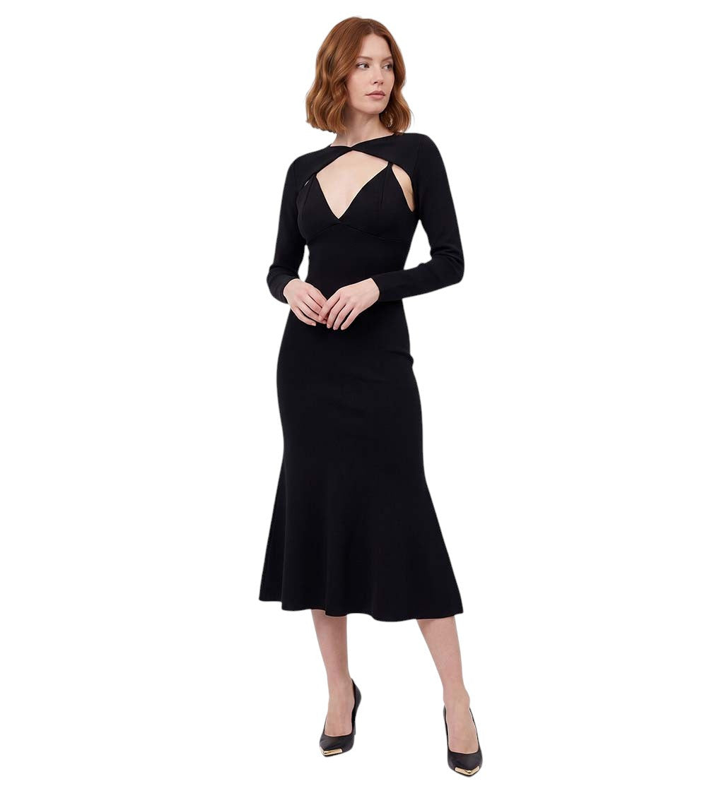 Black Solid V Neck Midi Dress 1