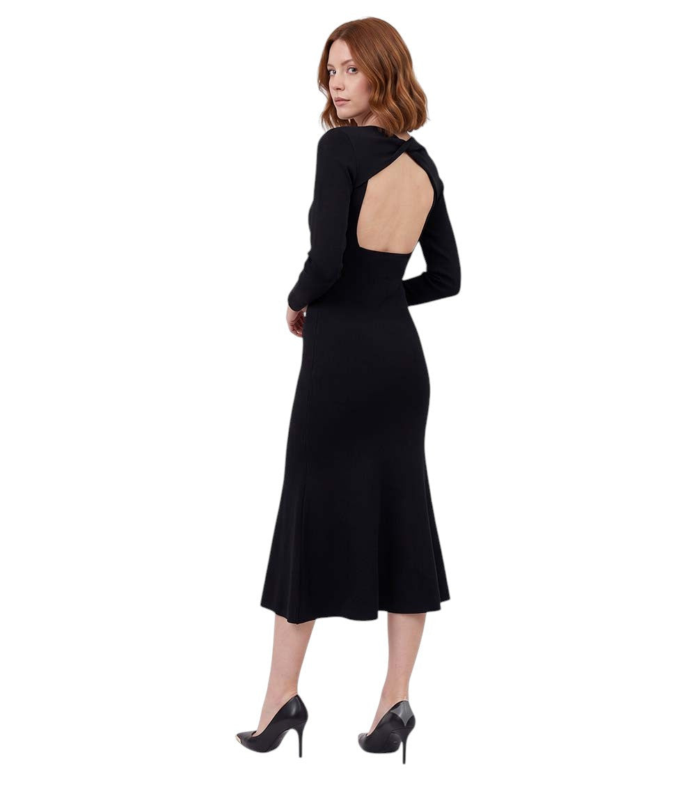 Black Solid V Neck Midi Dress 2