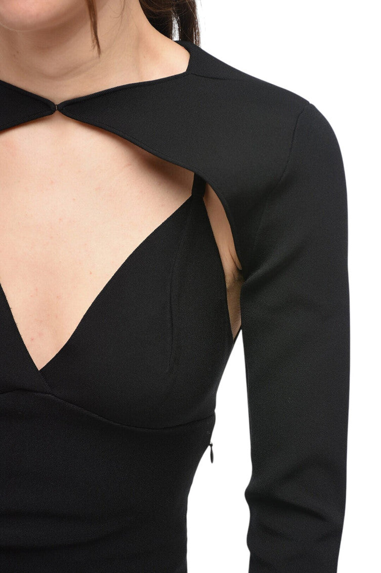 Black Solid V Neck Midi Dress 3