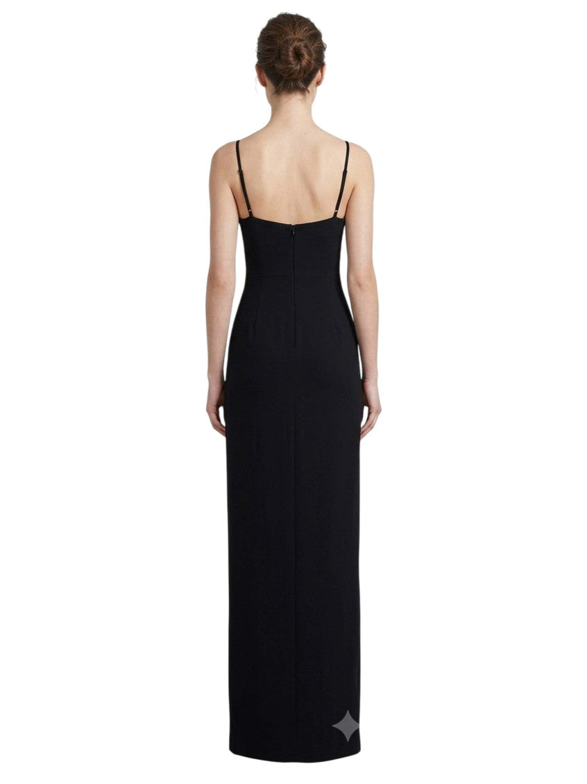 Black Solid V Neck Maxi Dress 2