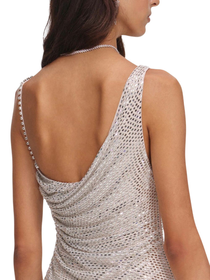 Beige Embellished V Neck Mini Dress 3