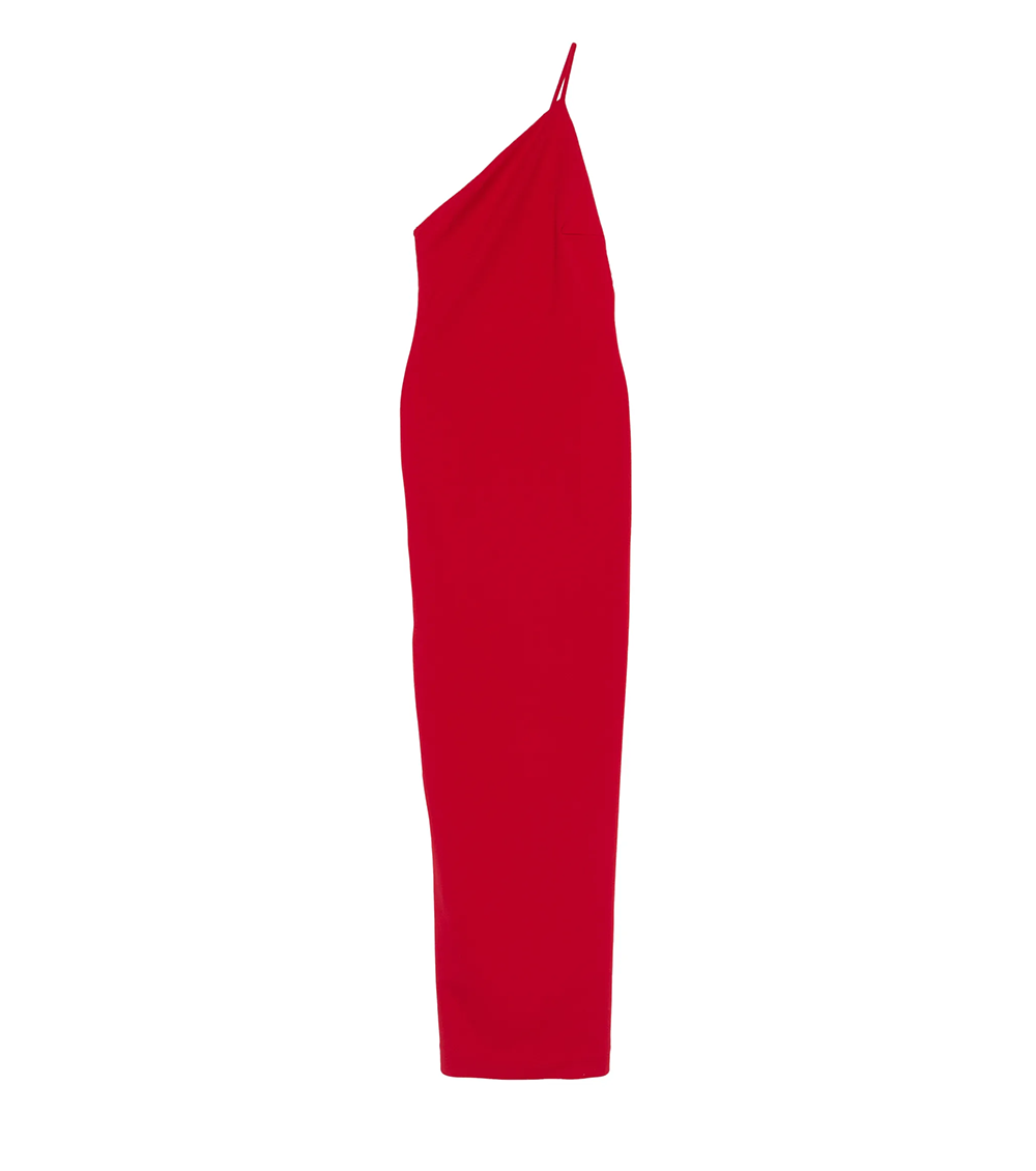Red Solid One Shoulder Maxi Dress 1
