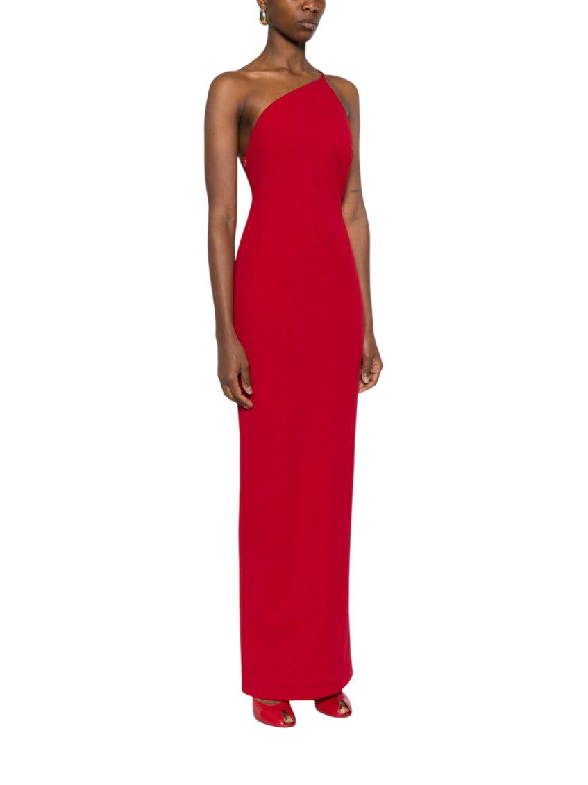 Red Solid One Shoulder Maxi Dress 2